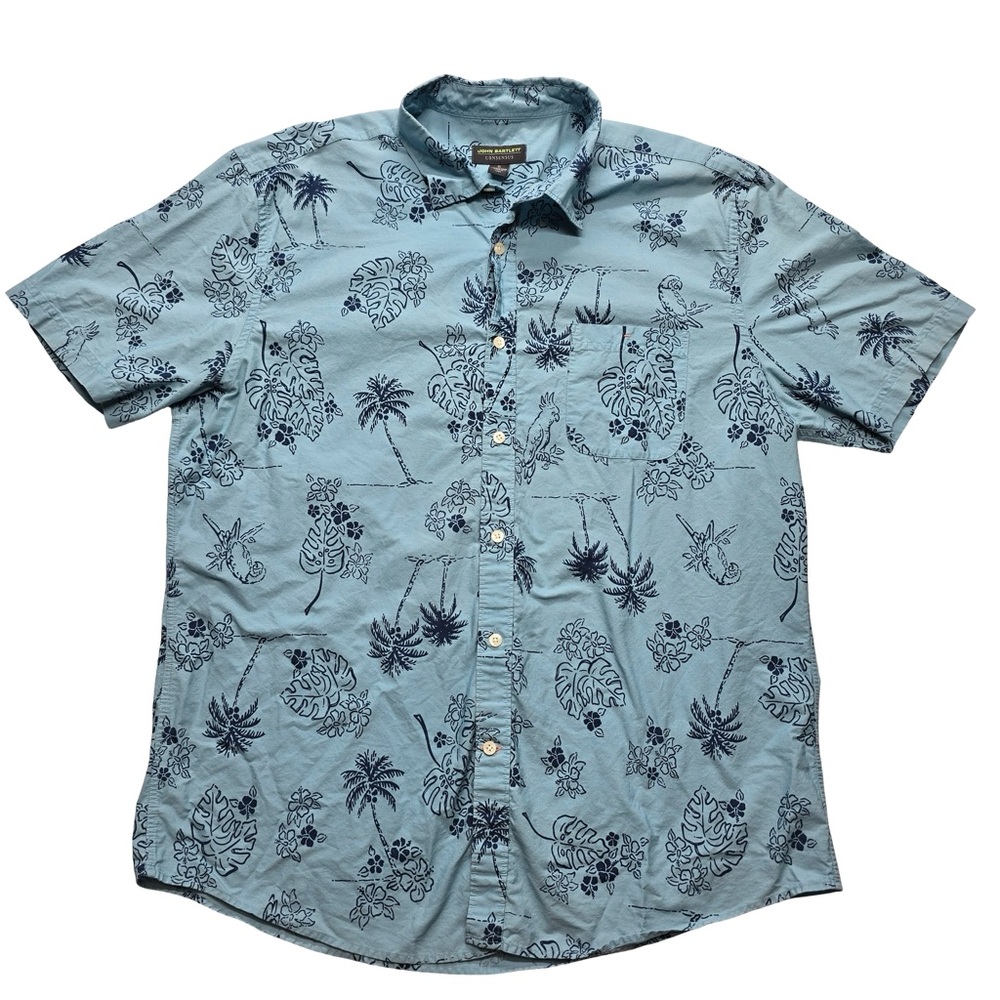 John Bartlett Consensus Tropical‎ Hawaiian Shirt Blue XL